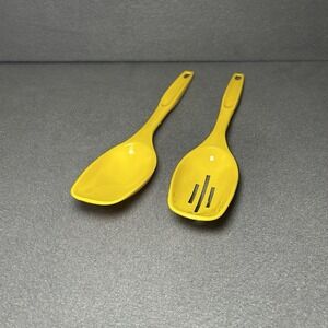 Vintage Foley Orange-Yellow Nylon Slotted & Solid Serving Spoon Lot of 2 USA